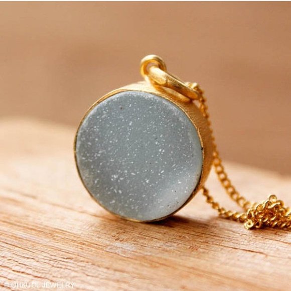 Gold Light Baby Blue Druzy Necklace 14k Gold - Picture 3 of 8